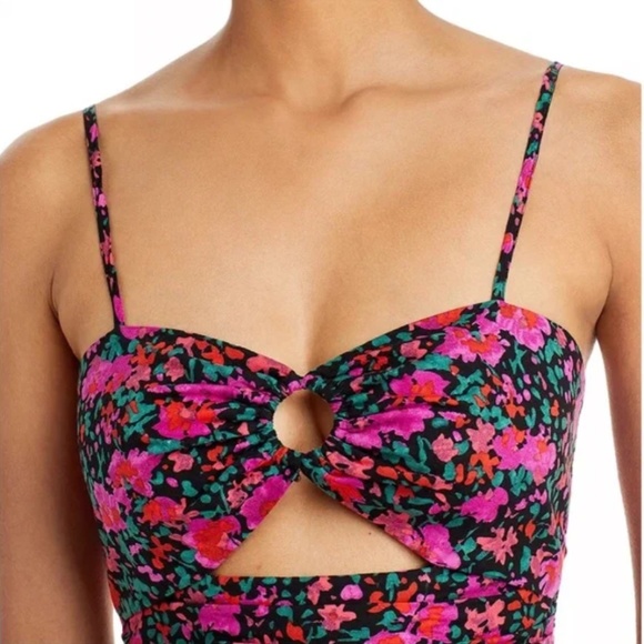 AQUA Cotton Floral Print Cut Out Dress - Picture 3 of 6